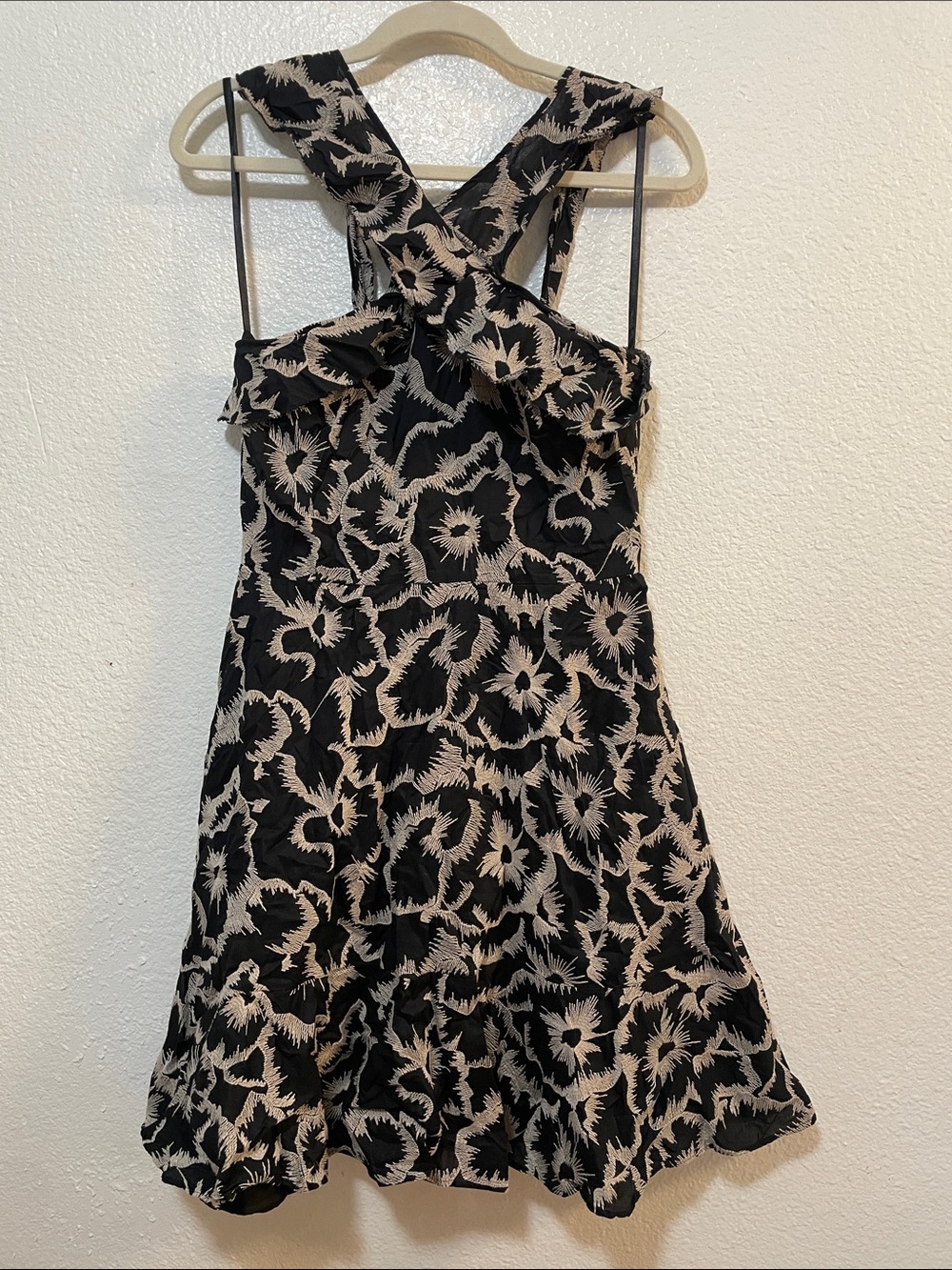 Banana Republic Black and Cream Floral Mini Dress